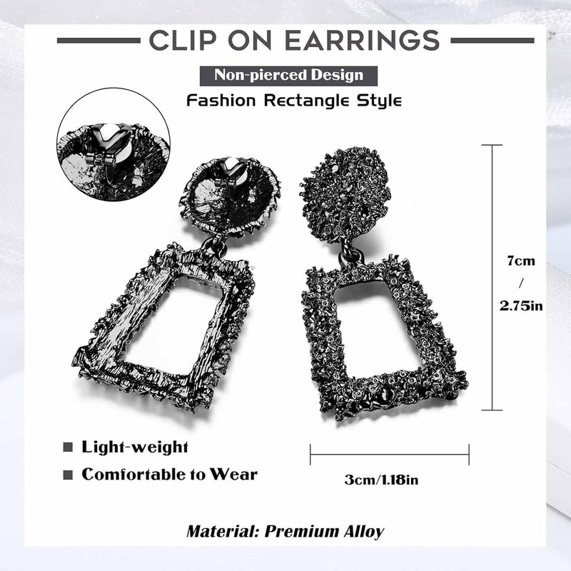 Jstyle Gold Statement Clip On Earrings for Women, Big Rectangle Geometric Dangle Clip Earrings Fashion Large Gold Silver Hot Pink Drop Earrings for Women Non Pierced - Image 4